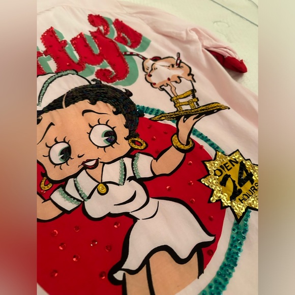 Vintage oversized Betty boop button down t shirt sequin sparkly - Picture 2 of 8